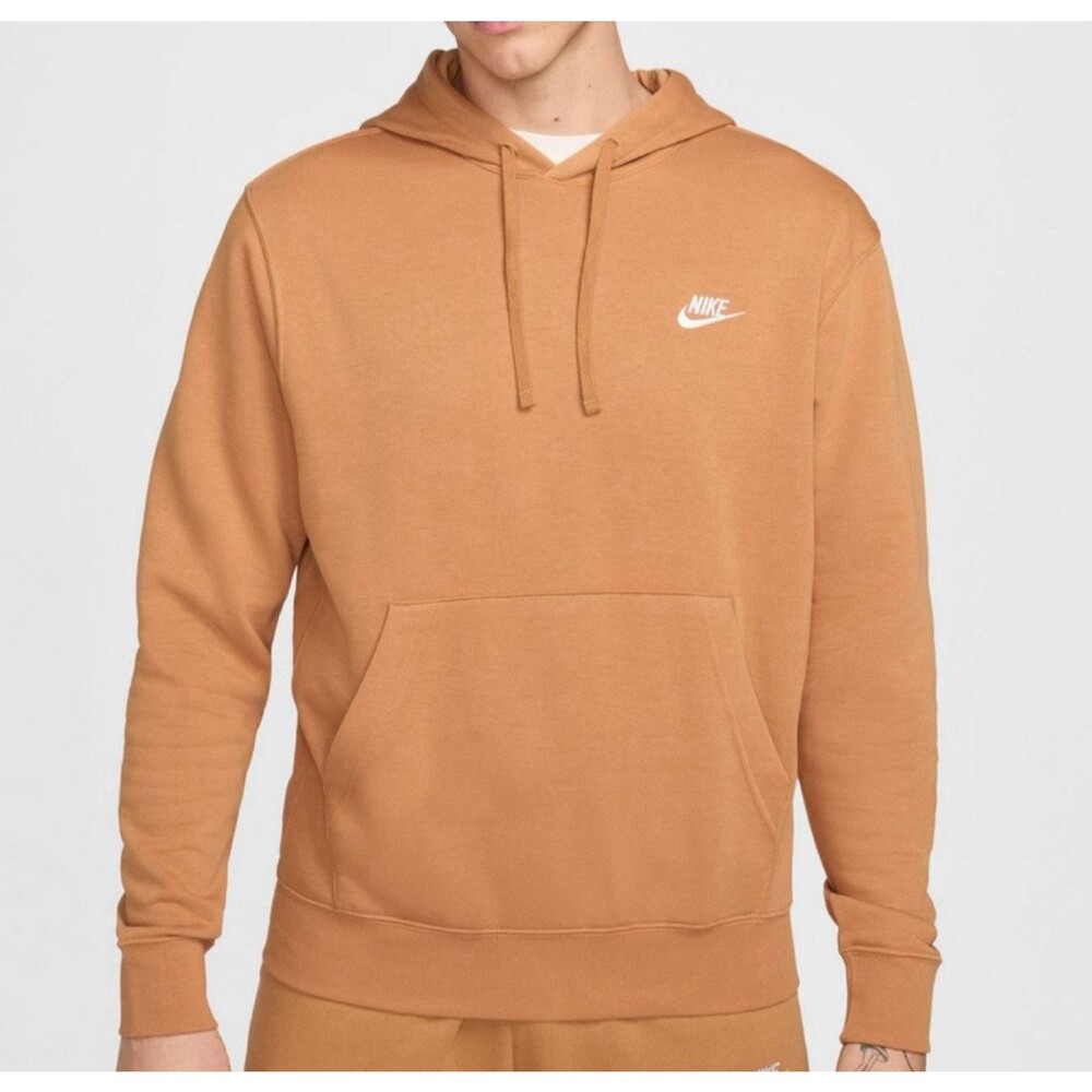 Size M Nike NSW Club Fleece Pullover Hoodie BV2654-224 Tan Brown Men NEW